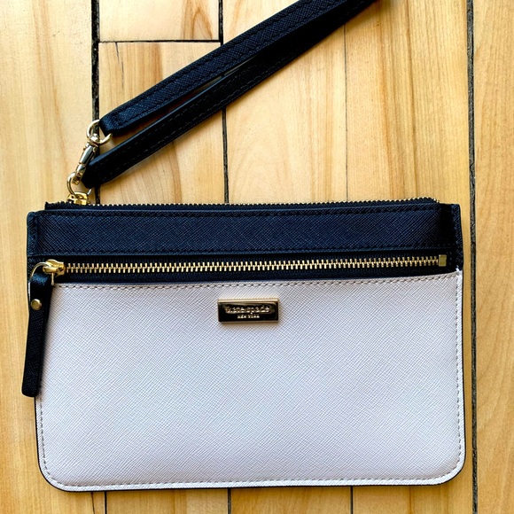 Kate Spade black/ cream colour block wristlet - Picture 1 of 4